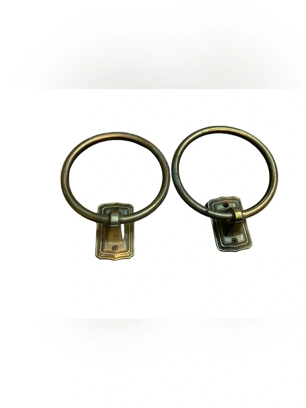 Lot of 2 - Vintage Brass Medallion Towel Holder Rings With Wall Mounts